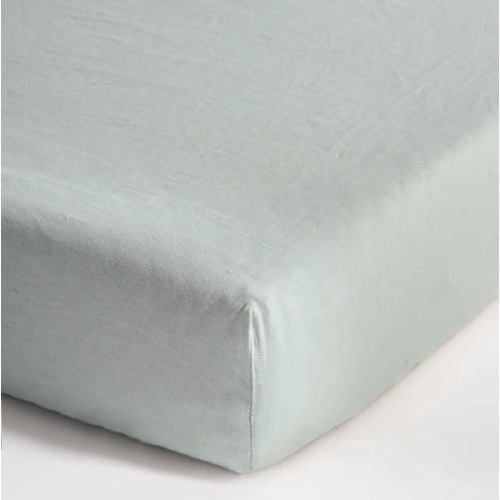 European Linen Fitted Crib Sheet in Mist
