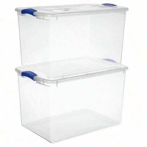 66Qt Clear Latch Storage Bin - Extra Large Blue Container for Home Organization
