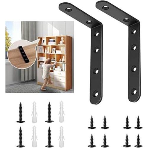 Anti Tip Furniture Anchors for Baby Pet Proofing,Furniture Wall Anchor Furniture Dresser Bookshelf Falling Prevention Device for Children (BLACK-2PACK)