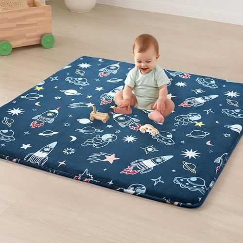 1.5" Thick Premium Baby Floor Play Mat, 50x50 Padded Memory Foam Mat, Tummy Time Crawling Playmat for Nursery Playroom Classroom, Space Adventure