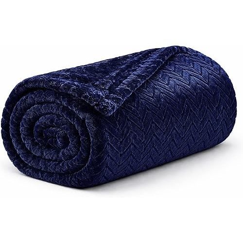 The Big One Throw Blanket Plush Super Soft Warm Cozy for Living Room 60 x 72 inches Oversized (Navy Blue Chevron)