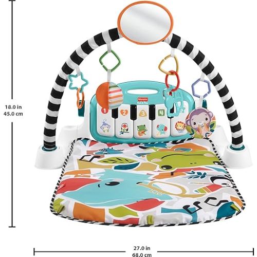 Fisher-Price Baby Playmat Glow and Grow Kick & Play Piano Gym, Blue Musical Learning Toy with Developmental Activities for Newborns 0+ Months