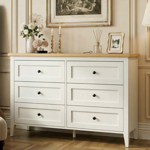 RichYa 6 Drawer Dresser for Bedroom,Chest of Drawers with Metal Knobs,Dresser for Closet,Kids,Wood