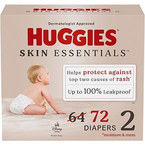 Huggies Size 2 Diapers, Skin Essentials Baby Diapers, Size 2 (12-18 lbs), 72 Count