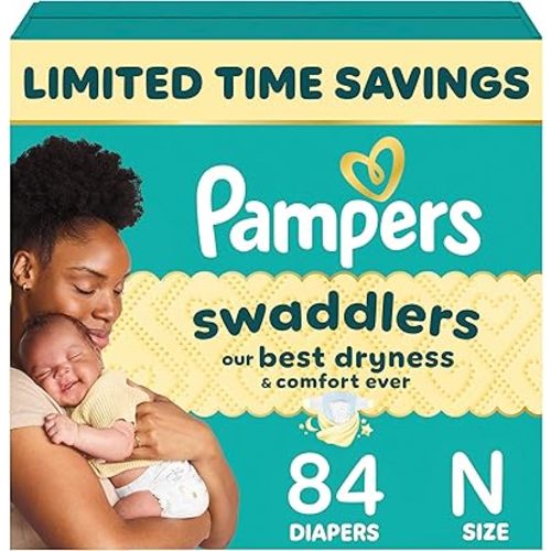 Pampers Swaddlers Diapers, Size 0 (up to 10 lbs), 84 Count, Absorbent, Keeps Baby Dry and Comfortable, Skin Safe Disposable Baby Diaper (Packaging May Vary)