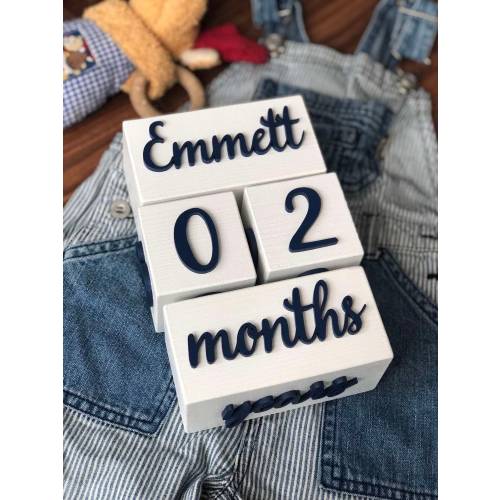 Personalized Baby Milestone Blocks: Solid Pine Wood, Custom Nursery Decor