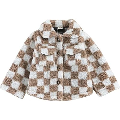 Toddler Kids Fleece Jackets Checkerboard Button Winter Warm Sherpa Coat Outwear for Boys Girls