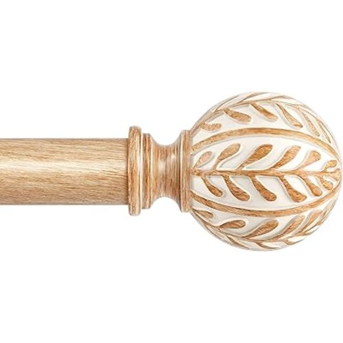Adjustable Wood Curtain Rod 1 Inch Brown 32"-48"