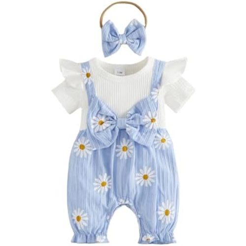 YINGISFITM Newborn Baby Girl Summer Clothes Short Sleeve Bubble Romper Bow Shorts Jumpsuit Infant Outfit 0 3 6 9 12 18 Months