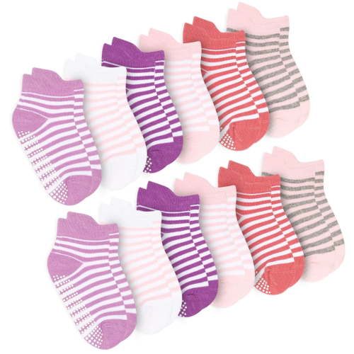 Dynadans Girls' Boys' Non-Slip Socks with Grip 12 Pairs Cotton Ankle Socks for Infant/Toddler/Kids