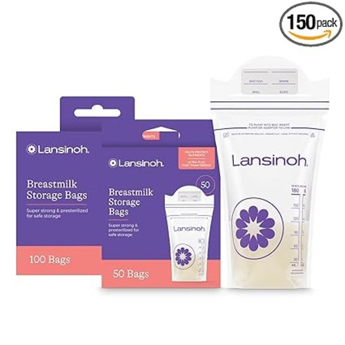 Lansinoh Breastmilk Storage Bags, 150 Count, Baby Essentials, Fast Freeze & Thaw Breast Milk Bags for Baby Bottle Feeding, Superior Strength & Stretch, 6 Ounce