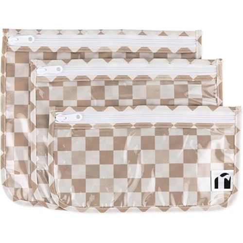 Bumkins Roamio Travel Bag, Toiletry, TSA Approved Pouch, Zip Quart Size Airline Compliant, Clear-Sided, Baby, Diaper Organization, Makeup, Accessories, Packing, Set of 3 Sizes, Beige Check