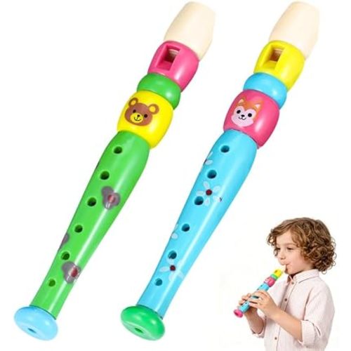 Toddmomy 2pcs 6-Hole Kids Plastic Recorders Assorted Animal Design Musical Instruments Early Education Music Toys for Toddlers Preschool Children Birthday Party Favors