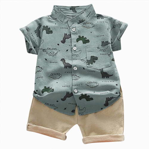 KPOPLK 2Pcs Toddler Baby Boy Clothes Summer Button Up Clothing Cotton Short Sleeve T-Shirt Shorts Set Boy Clothes Outfits Set(2-3 Years,Gray)
