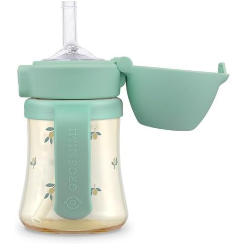 GROSMIMI Flip Top Spill Proof Sippy Cup, PPSU, BPA Free, 6 oz, Stage 2 Straw for Toddlers (Olive)