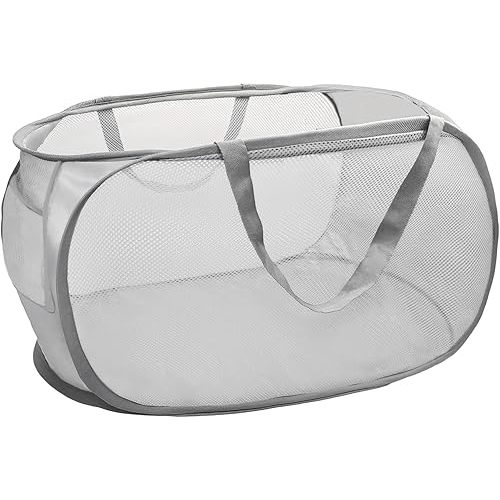 Upgraded Collapsible Laundry Baskets, Durable Pop Up Laundry Hamper, 4th Generation Mesh Laundry Bags with Reinforced Handles & Side Pocket for Laundry, Home Storage, Bathroom, Travel, Dorm