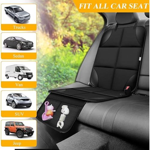 Meolsaek Car Seat Protector for Child Car Seat, Durable 600D Fabric Waterproof Car Seat Cover with Thick Pad Non-Slip Backing (No Imprints) (1 pc -Black)