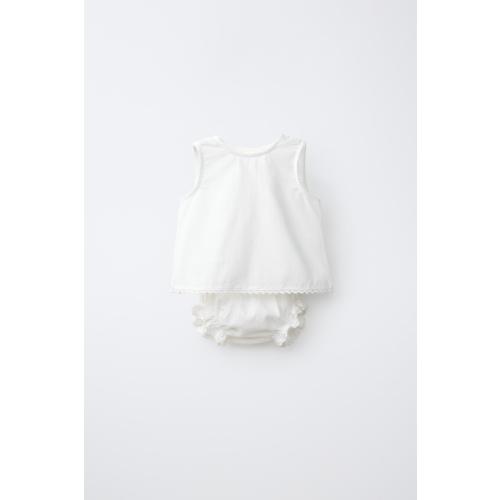 LINEN AND COTTON LACE BLOUSE AND BLOOMER SET - White | ZARA United States