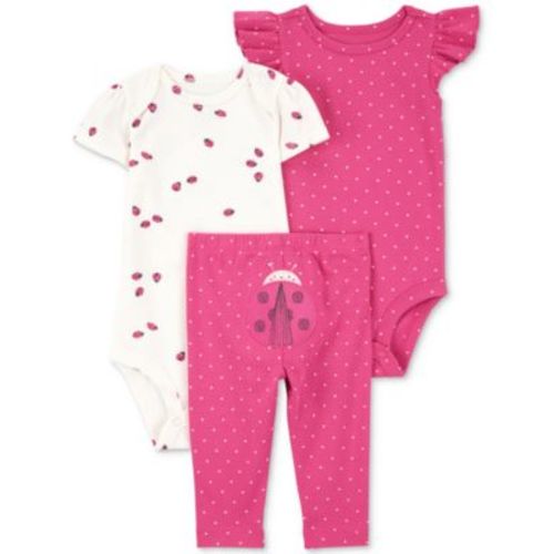 Baby Girls Ladybug Little Character Cotton Bodysuits & Pants, 3 Piece Set