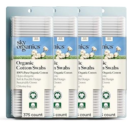 Sky Organics - Organic Cotton Swabs with Ultra Soft Tips - Strong & Durable - Hypoallergenic - Chlorine Free - Sustainable - Natural, Vegan & Cruelty Free - Skin Care & Self Care