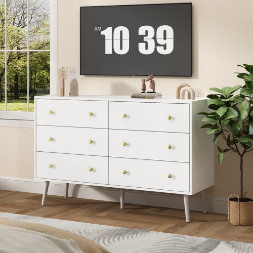 George Oliver Dantee Dresser for Bedroom, 6 Drawer Dresser with Gold Handles, Modern Dressers & Chests of Drawers & Reviews | Wayfair