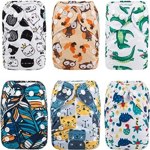ALVABABY 6pcs with 12 Inserts Baby Cloth Diapers Pocket Newborn Diaper for Less Than 12pounds Baby Snaps Cloth Diapers Nappy