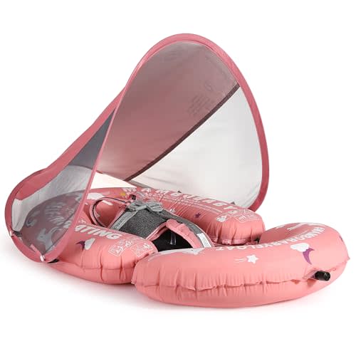 Mambobaby Float Self-Inflating Baby Pool Floats Hammock with Canopy, Compressible Folding Baby Floating Bed, Pool Floatie Lounger, Toddler Swim Float (Limited Edition Pink)