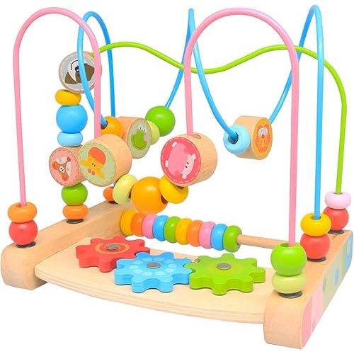 Bead Maze for Babies, Wooden Educational Abacus Beads Circle Toddler Toys - Colorful Roller Coaster Activity Game,Great Gift for Babies Toddlers Girls and Boys