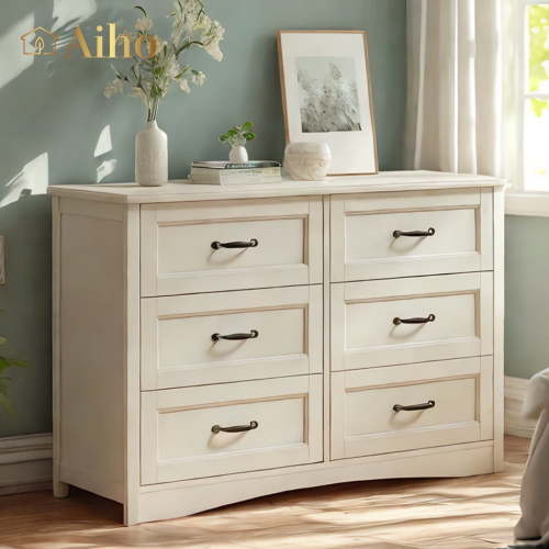 Aiho 6-Drawer Chest of Drawers for Bedroom, Wooden Bedroom Drawer Dresser with 6 Storage Drawers for Bedroom, Living Room, Hallway, Office - White