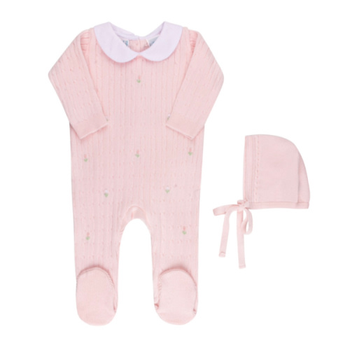 Girls Peter Pan Cable Knit Romper & Bonnet I Newborn Layette with Hat | Feltman Brothers