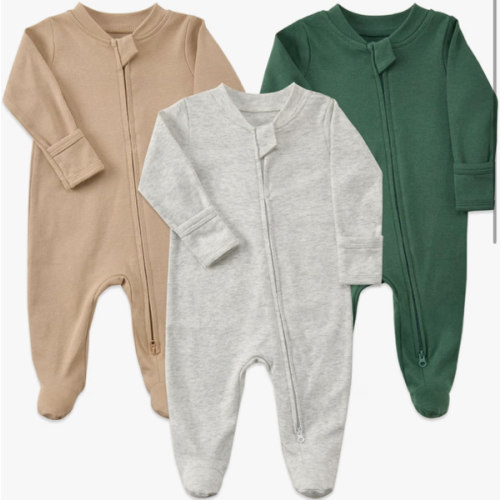 Aablexema Baby Footie Pajamas Cotton with Mitten Cuffs, Double Zipper