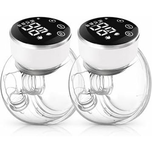 Wearable Breast Pump Hands Free of Longer Battery Life & LED Display, Portable Electric Breast Pump with 3 Modes & 9 Levels & Low Noise, 24 mm Flange, 2 Pcs White