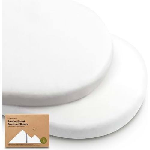 2pk Organic Baby Bassinet Sheets Boys, Girls, Fitted Sheet (Soft White) | 100% Cotton Bassinet Mattress Sheets, Compatible with Halo Bassinest Swivel Sleeper, Graco, Baby Delight, Universal Fitted