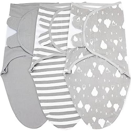 Bublo Baby Swaddles for Newborns – 3-Pack Infant Swaddles 3-6 Months – Adjustable Swaddle Sleep Sack – Soft Organic Cotton Baby Wrap for Safe & Cozy Sleep (White Grey)
