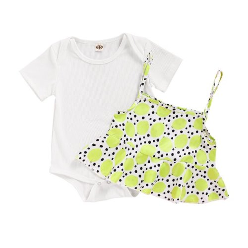 Infant Baby Girls Clothes Baby Girls 2PCS Outfits Short Sleeve Romper Top Suspender Dress Set White 9-12 Months