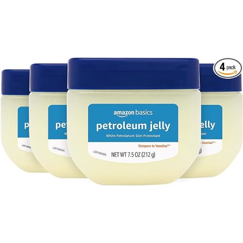 Amazon Basics Petroleum Jelly White Petrolatum Skin Protectant, Unscented, 7.5 oz, 4-Pack, (Previously Solimo)