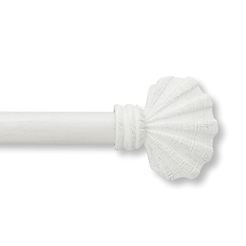 MODE Coastal Collection 1 1/8" Diameter Curtain Rod Set with Coastal Shell Curtain Rod Finials and Steel Wall Mounted Adjustable Curtain Rod, Fits 36” to 72” Windows, Weathered White