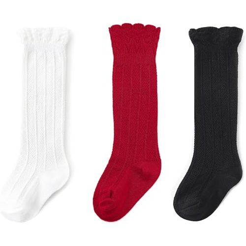 Zando Baby Knee High Socks Infant Newborn Toddler Socks Cotton Ruffle Socks Warm Girls Long Stockings 1/3 Pairs
