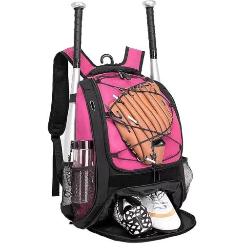 Baseball Bag Softball Backpack - Youth Adult T Ball Bat Equipment Bag with Bat Helmet Holders, Shoe Compartment
