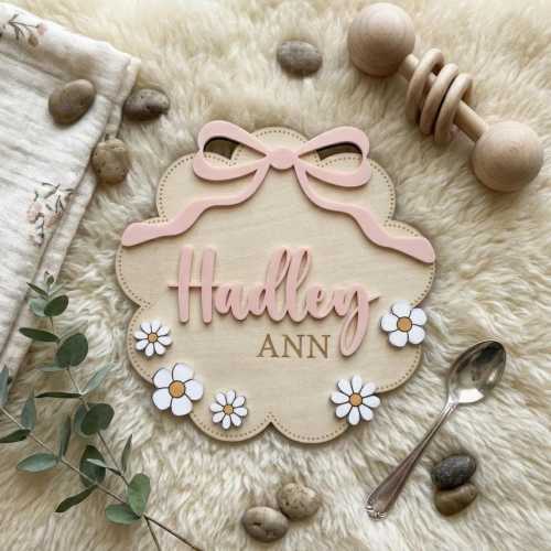 Personalized Wooden Baby Name Sign, Custom Birth Stats Plaque, Nursery Decor