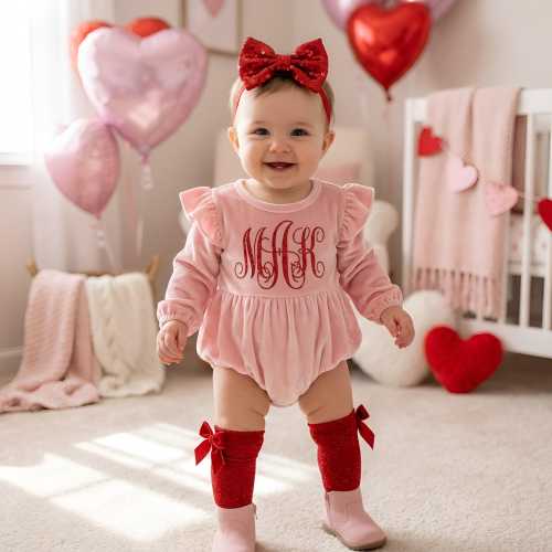 Valentine's Day Velvet Romper: Monogrammed Baby Outfit