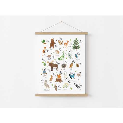 Woodland Nursery Alphabet Print | ABC Nature Poster for Kids | Forest Animals Alphabet Art for Baby & Toddler Room | Montessori Wall Art