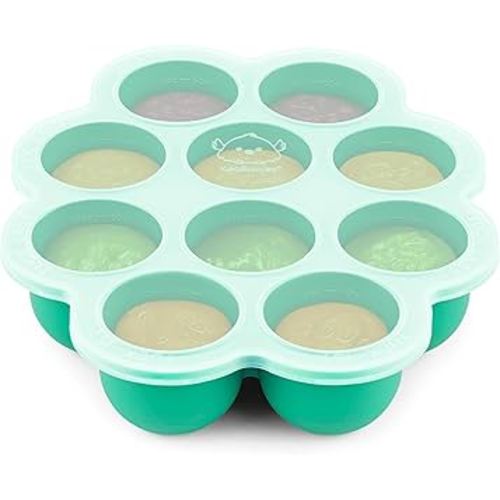 KeaBabies Silicone Food Freezer Trays with Lid, 2oz x 10 Pods Baby Food Storage Containers, Easy Puree Meal Prep, Breast Milk Silicone Freezer Molds, Dishwasher,Microwave Safe,BPA-Free(Alpine Green)