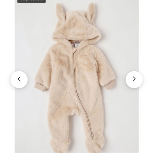 Hooded Fur Zip Thru Coverall in Beige