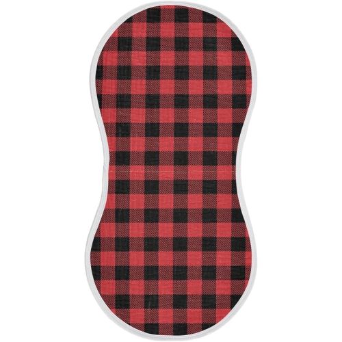 Muslin Baby Burp Cloths Set of 1, Soft Red and Black Buffalo Plaid Christmas Absorbent Muslin Washcloths, Bibs, Face Towel for Newborn Boys Girls, 22 x 11 Inch