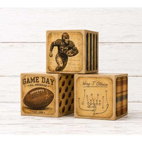 Vintage Football Nursery Blocks | Wooden Football Baby Blocks | Sports Nursery Decor | Football Baby Shower Gift | Rustic Boy Nursery