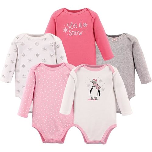 Hudson Baby baby-girls Cotton Long-sleeve Bodysuits 5-pack