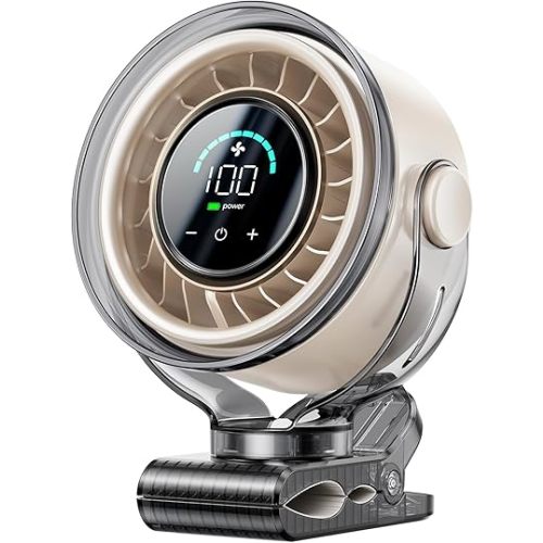 Clip on Fan, Rechargeable USB Fan with Sturdy Clamp, LED Display, 100 Speeds, 3000mAh Battery, 360° Rotation, 5.5 Inch Portable Fan for Stroller Bed Camping Treadmill Car White