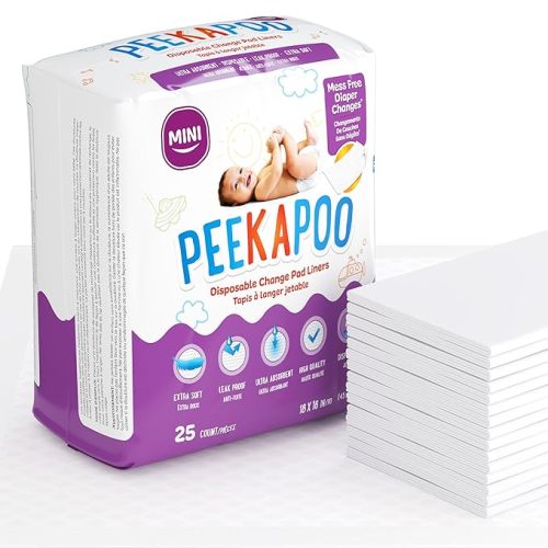 Peekapoo Mini - 100 Pack Disposable Changing Pads for Baby (18 Inches x 16 Inches) Disposable Waterproof Liners, Diaper Changing Pad Protector Mat