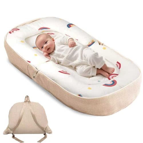 Sofoliana Baby Lounger, Foldable Baby Nest with Soft Memory Foam Mat for Newborn 0-12 Months, Converts to Backpack for Easy Travel, Babies Newborn Essentials Gifts